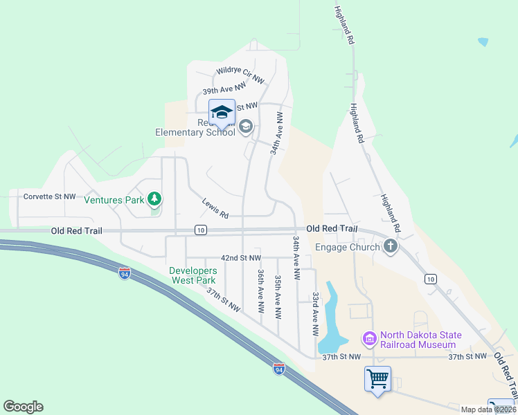 map of restaurants, bars, coffee shops, grocery stores, and more near 3717 Lewis Road in Mandan