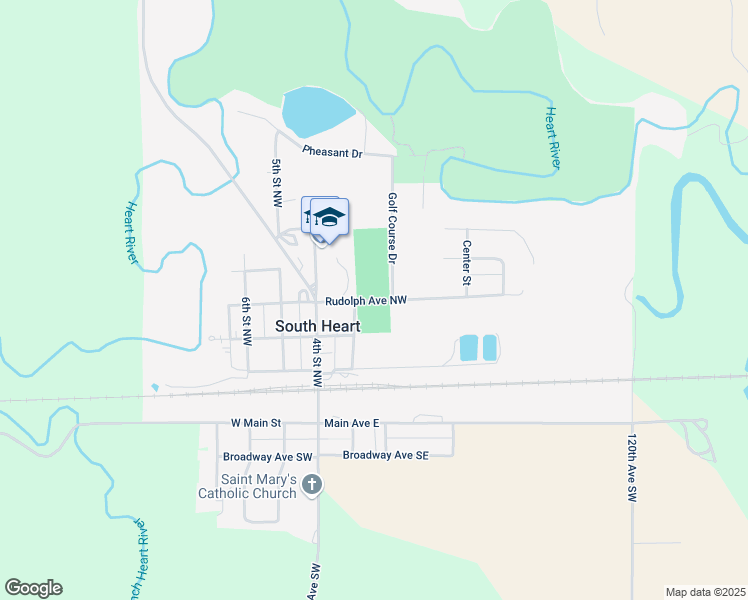 map of restaurants, bars, coffee shops, grocery stores, and more near Rudolph Avenue Northwest in South Heart