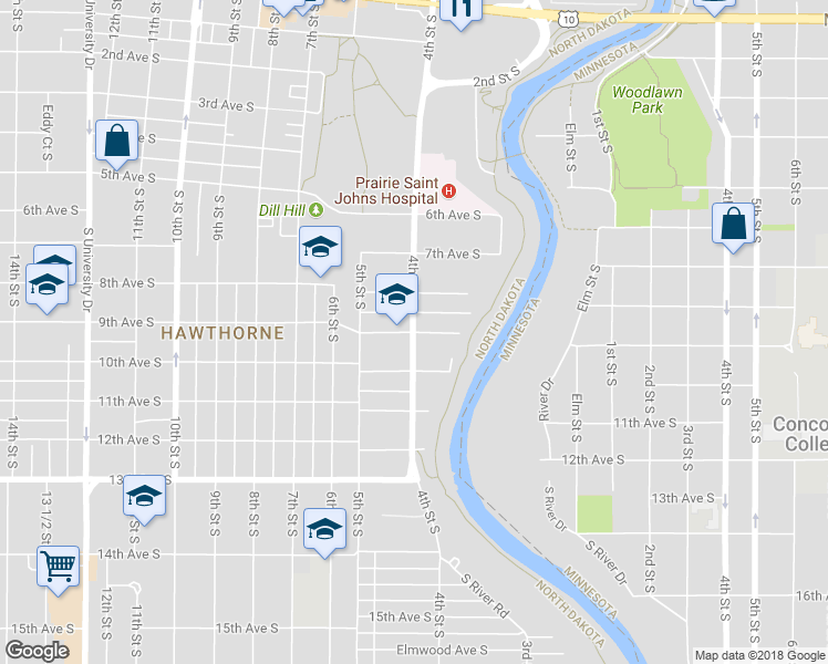 map of restaurants, bars, coffee shops, grocery stores, and more near 898 4th Street South in Fargo