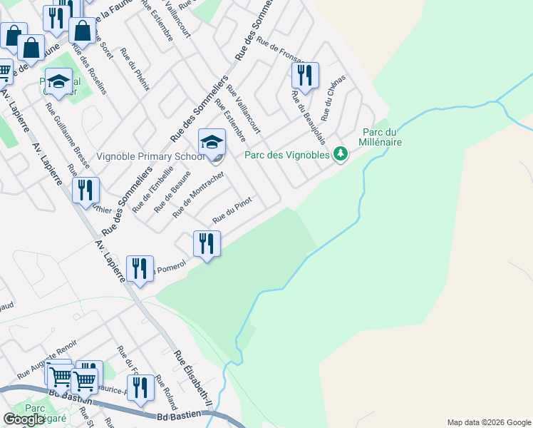 map of restaurants, bars, coffee shops, grocery stores, and more near 6437 Rue de Pomerol in Québec