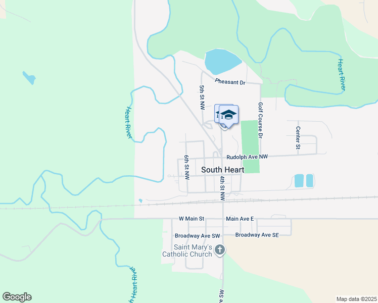 map of restaurants, bars, coffee shops, grocery stores, and more near 505 Rudolph Avenue Northwest in South Heart