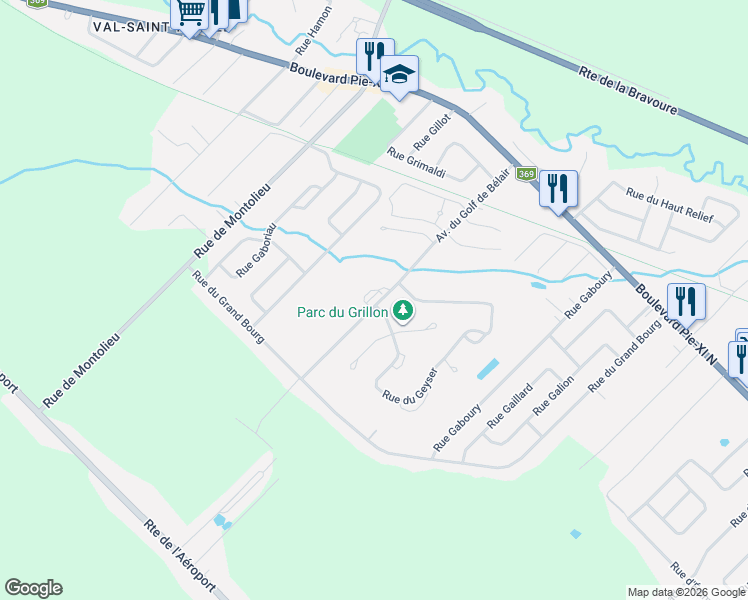 map of restaurants, bars, coffee shops, grocery stores, and more near Avenue du Golf de Bélair in Québec