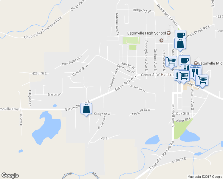 map of restaurants, bars, coffee shops, grocery stores, and more near 646 Eatonville Highway West in Eatonville