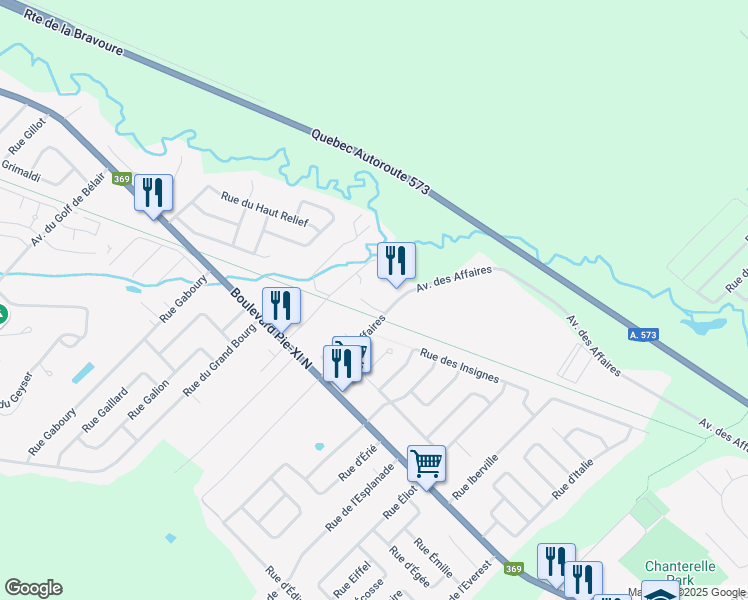 map of restaurants, bars, coffee shops, grocery stores, and more near 1506 Avenue des Affaires in Québec