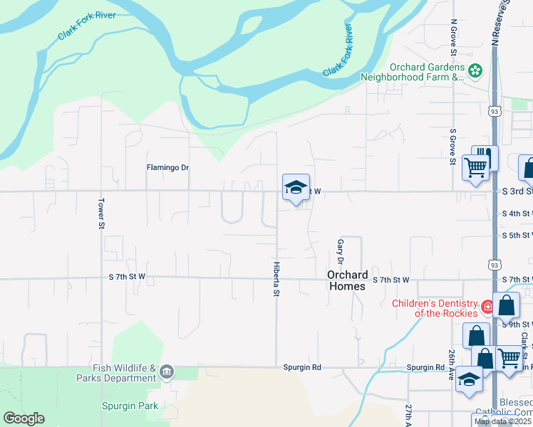 map of restaurants, bars, coffee shops, grocery stores, and more near 565 Veranda Way in Missoula