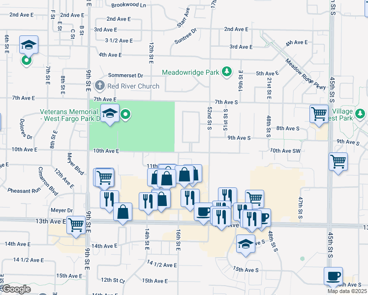 map of restaurants, bars, coffee shops, grocery stores, and more near 960 Homestead Ct in West Fargo
