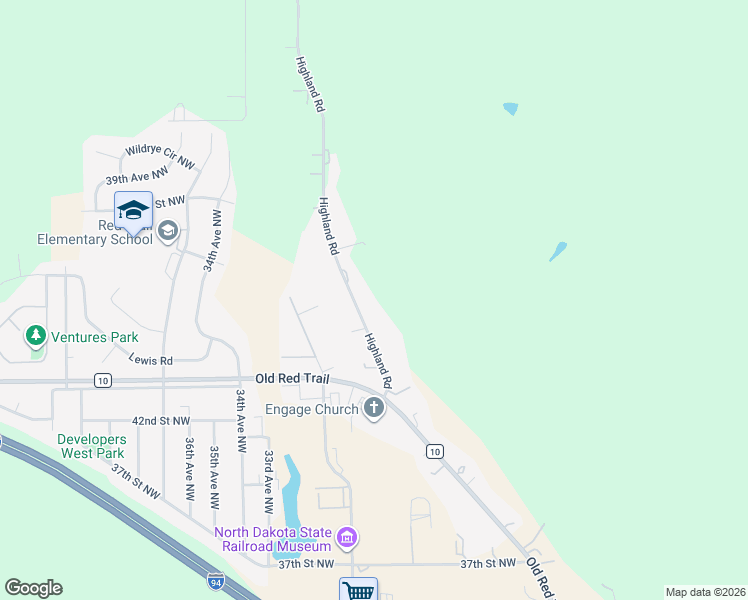 map of restaurants, bars, coffee shops, grocery stores, and more near 4604 Highland Road in Mandan