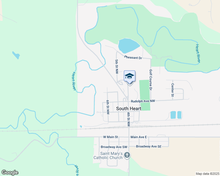 map of restaurants, bars, coffee shops, grocery stores, and more near 406 5th Street Northwest in South Heart