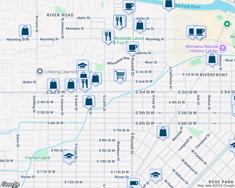 map of restaurants, bars, coffee shops, grocery stores, and more near 1610 South 3rd Street West in Missoula