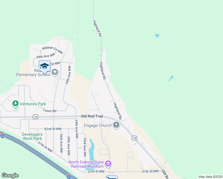 map of restaurants, bars, coffee shops, grocery stores, and more near 4604 Highland Road in Mandan