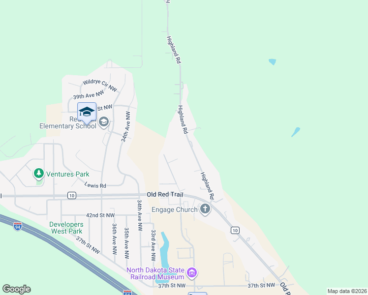 map of restaurants, bars, coffee shops, grocery stores, and more near 4701 Highland Road in Mandan