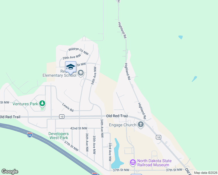 map of restaurants, bars, coffee shops, grocery stores, and more near 3406 45th Street Northwest in Mandan