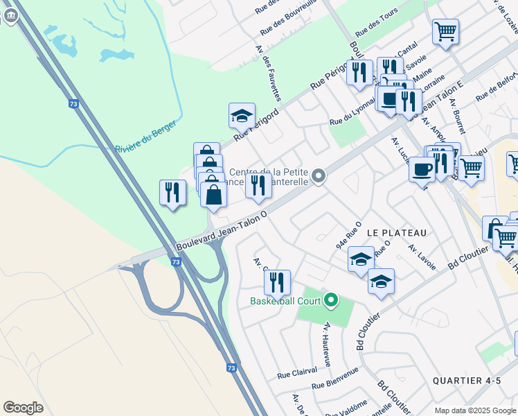 map of restaurants, bars, coffee shops, grocery stores, and more near 1539 Boulevard Jean-Talon Ouest in Québec