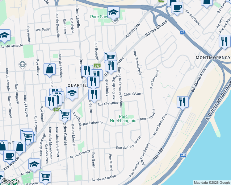 map of restaurants, bars, coffee shops, grocery stores, and more near 37 Rue Duc de Guise in Québec