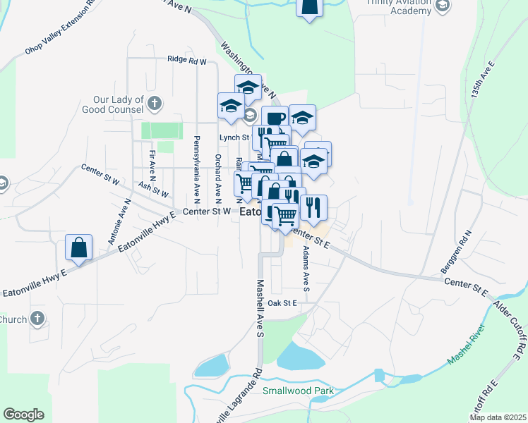 map of restaurants, bars, coffee shops, grocery stores, and more near in Eatonville