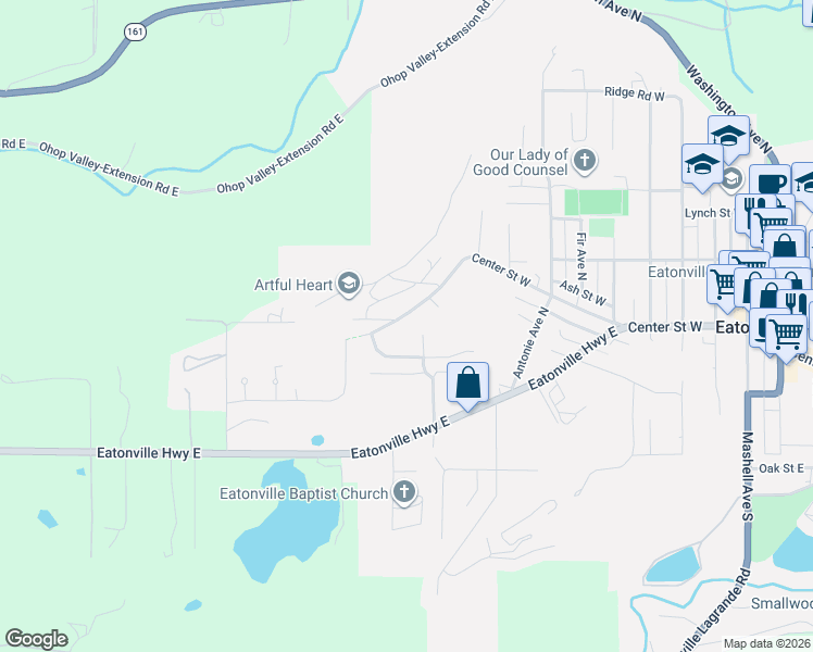 map of restaurants, bars, coffee shops, grocery stores, and more near 809 Center Street West in Eatonville