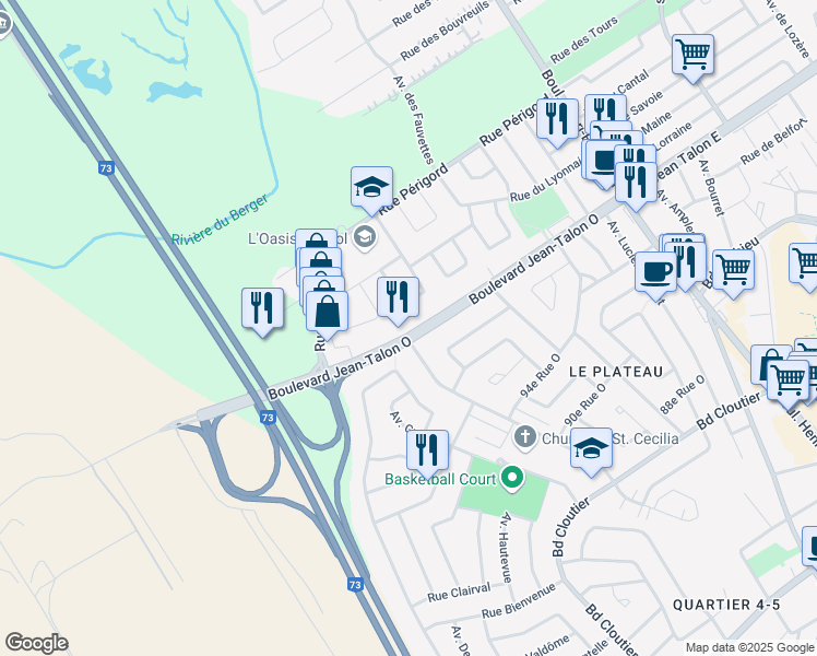 map of restaurants, bars, coffee shops, grocery stores, and more near 1539 Boulevard Jean-Talon Ouest in Québec