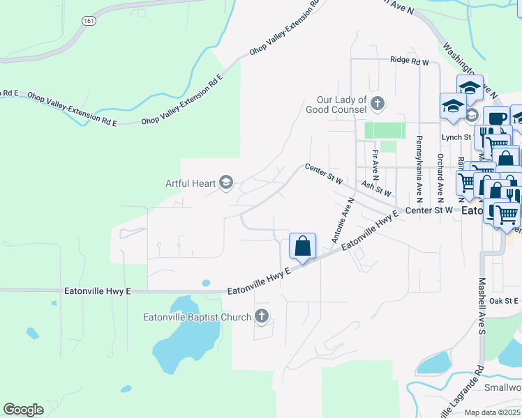 map of restaurants, bars, coffee shops, grocery stores, and more near 847 Center Street West in Eatonville