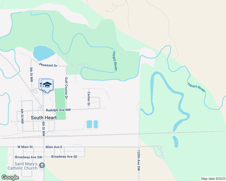 map of restaurants, bars, coffee shops, grocery stores, and more near Rudolph Avenue Northwest in South Heart