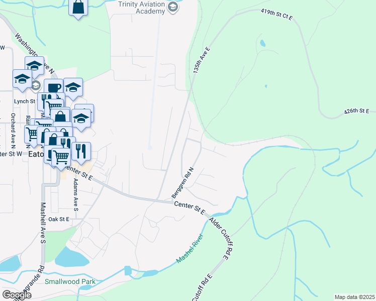map of restaurants, bars, coffee shops, grocery stores, and more near 165 Baumgartner Place Northeast in Eatonville