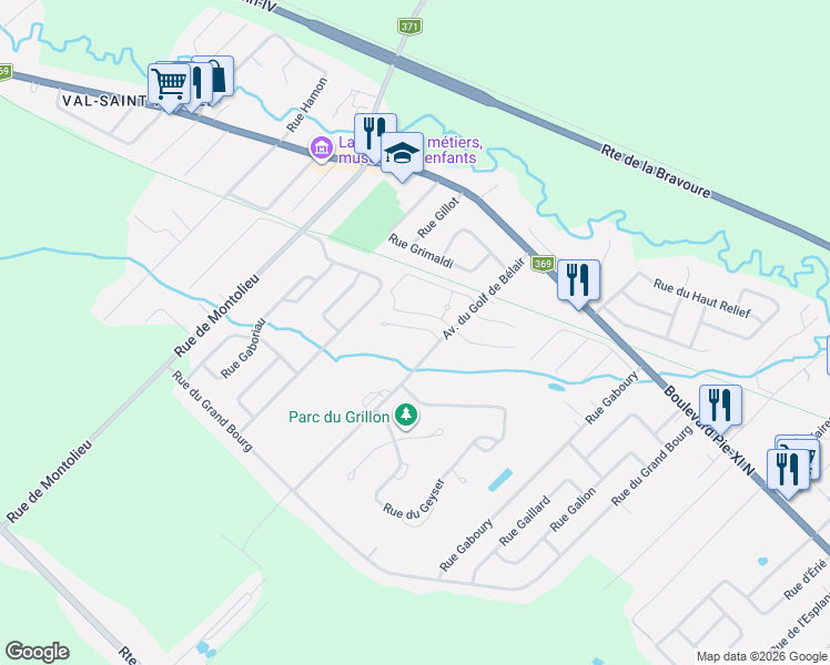 map of restaurants, bars, coffee shops, grocery stores, and more near 1655 Rue du Golfeur in Québec
