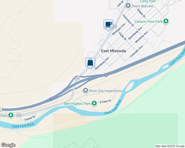 map of restaurants, bars, coffee shops, grocery stores, and more near 206 Speedway Avenue in Missoula
