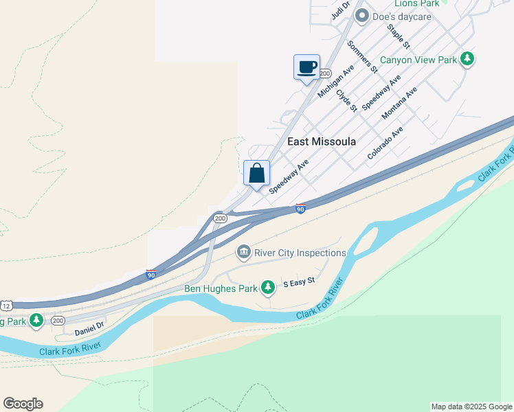 map of restaurants, bars, coffee shops, grocery stores, and more near 3470 Montana 200 in Missoula