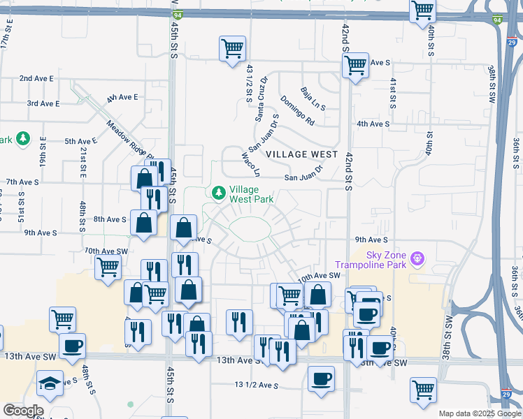 map of restaurants, bars, coffee shops, grocery stores, and more near 4304 9th Avenue Circle South in Fargo