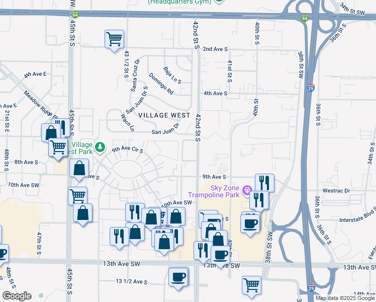map of restaurants, bars, coffee shops, grocery stores, and more near 4397-4499 El Tora Blvd in Fargo