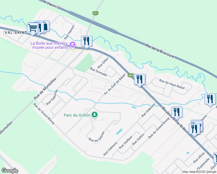 map of restaurants, bars, coffee shops, grocery stores, and more near 1370 Avenue du Golf de Bélair in Québec