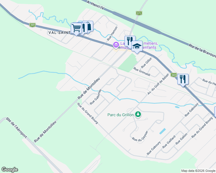 map of restaurants, bars, coffee shops, grocery stores, and more near 1277 Rue Gaboriau in Québec