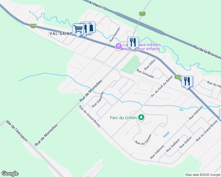 map of restaurants, bars, coffee shops, grocery stores, and more near 1277 Rue Gaboriau in Québec