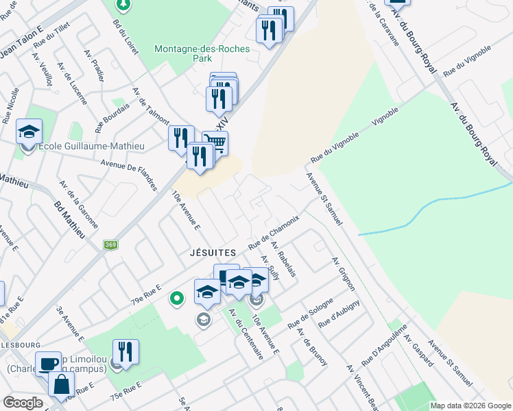 map of restaurants, bars, coffee shops, grocery stores, and more near 1175 Rue de Chamonix in Ville de Québec