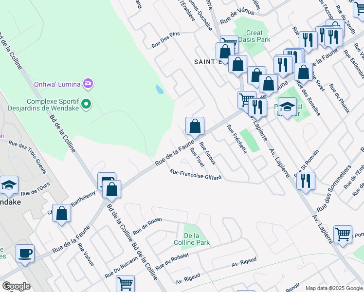 map of restaurants, bars, coffee shops, grocery stores, and more near 2634 Rue de la Faune in Ville de Québec