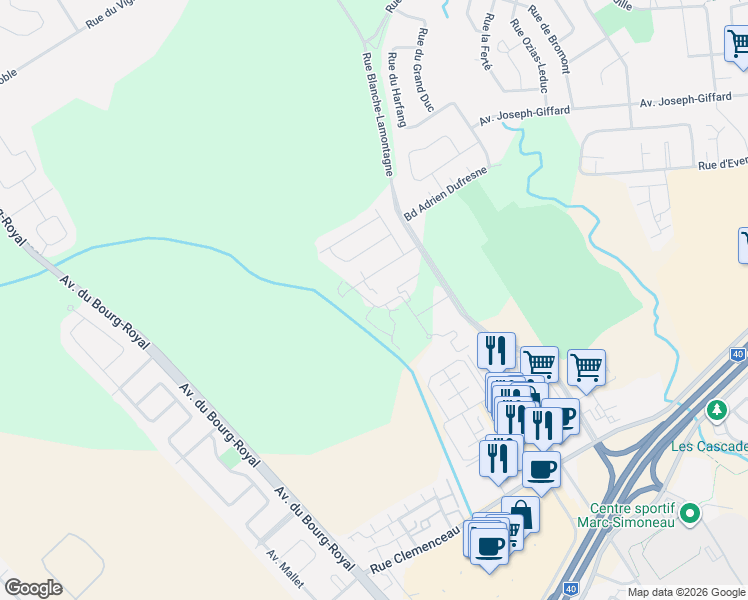map of restaurants, bars, coffee shops, grocery stores, and more near 2518 Rue Lionel-Audet in Québec
