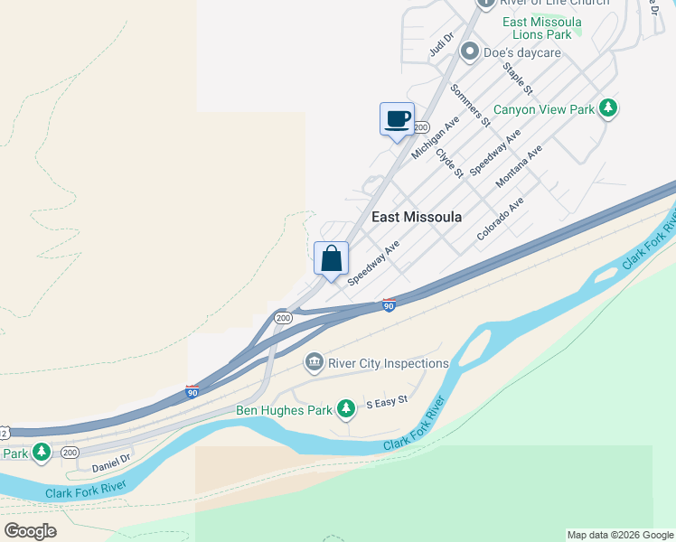 map of restaurants, bars, coffee shops, grocery stores, and more near 3515 Montana 200 in Missoula
