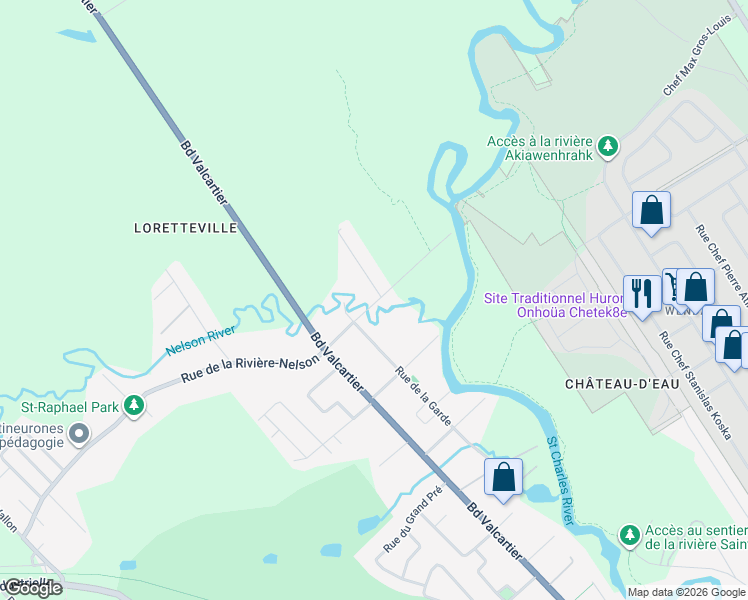 map of restaurants, bars, coffee shops, grocery stores, and more near 2942 Rue de la Rivière-Nelson in Québec