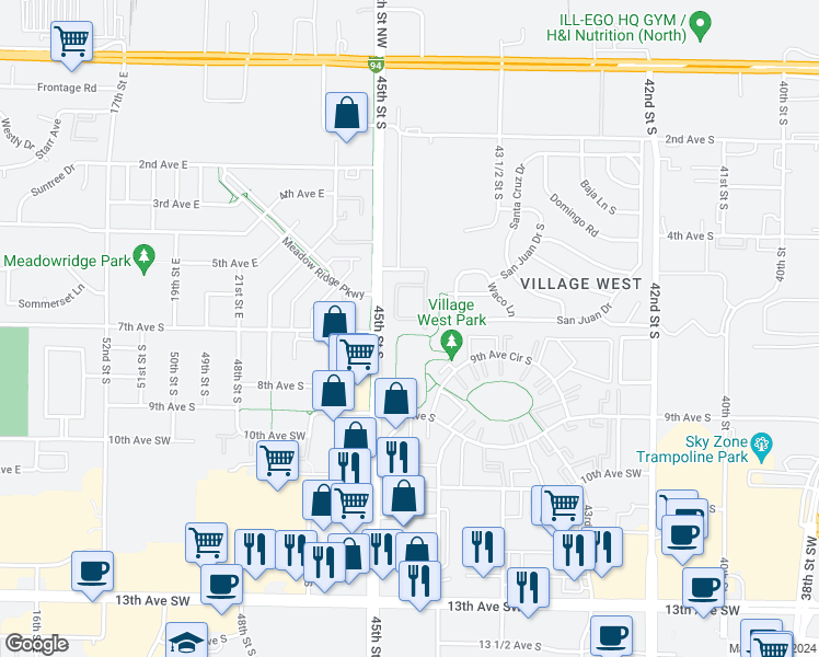 map of restaurants, bars, coffee shops, grocery stores, and more near 536 45th Street South in Fargo