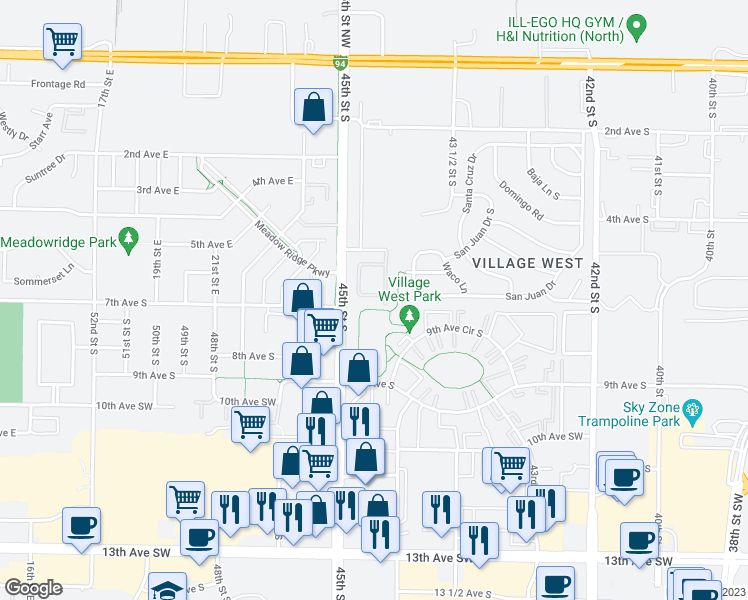 map of restaurants, bars, coffee shops, grocery stores, and more near 536 45th Street South in Fargo