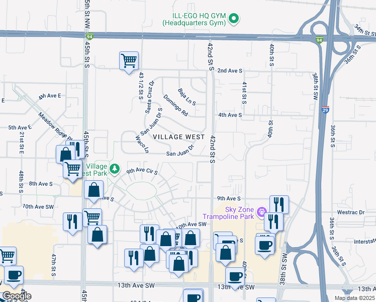 map of restaurants, bars, coffee shops, grocery stores, and more near 4499 El Tora Boulevard in Fargo