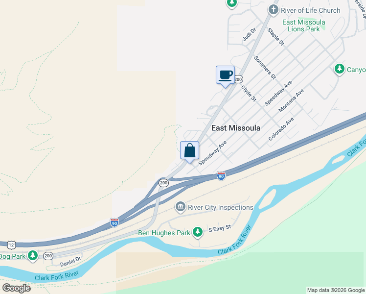 map of restaurants, bars, coffee shops, grocery stores, and more near 3515 Montana 200 in Missoula