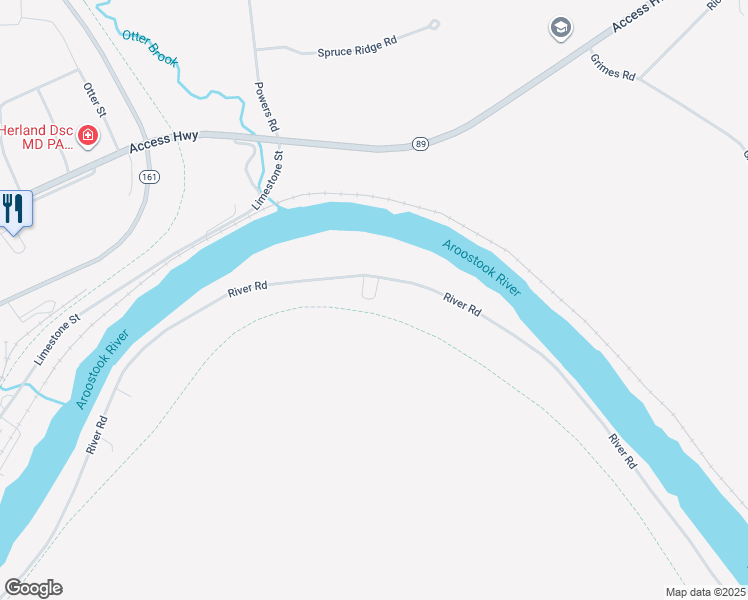 map of restaurants, bars, coffee shops, grocery stores, and more near 361 River Road in Caribou