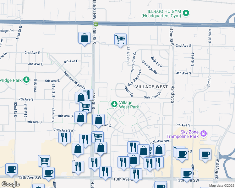 map of restaurants, bars, coffee shops, grocery stores, and more near 4339 9th Avenue Circle South in Fargo