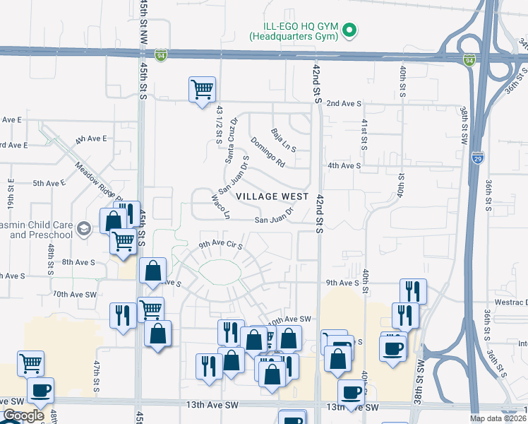 map of restaurants, bars, coffee shops, grocery stores, and more near 4300-4414 San Juan Dr in Fargo
