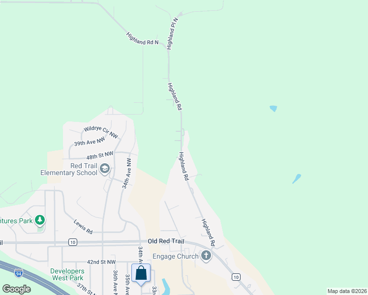 map of restaurants, bars, coffee shops, grocery stores, and more near 5099 Highland Road in Mandan