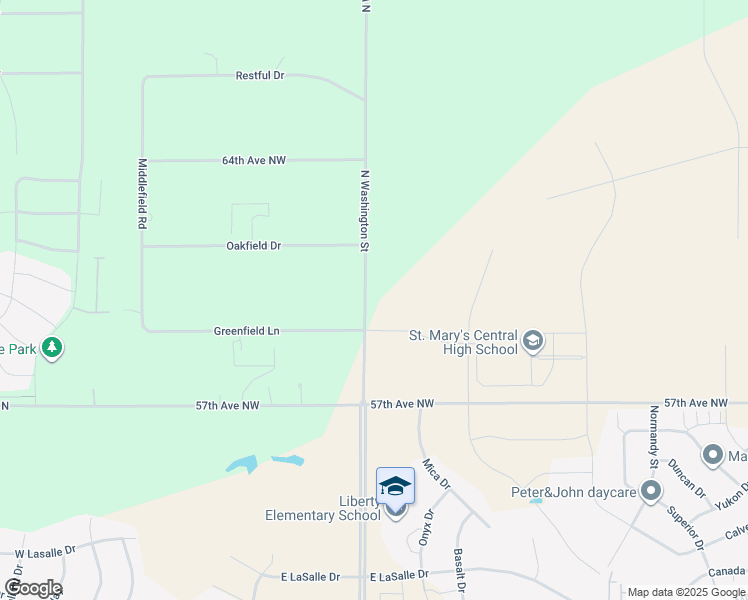 map of restaurants, bars, coffee shops, grocery stores, and more near 125 Oakfield Drive in Bismarck