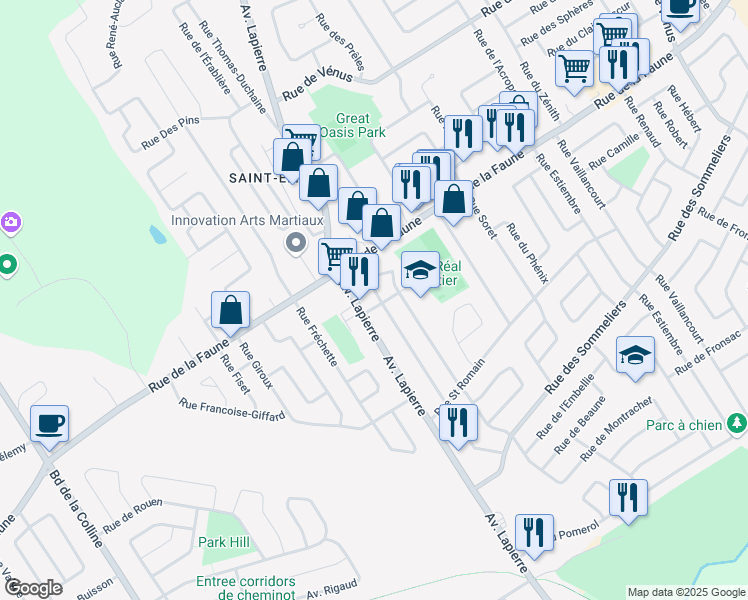 map of restaurants, bars, coffee shops, grocery stores, and more near 6034 Rue de l'Accueil in Québec