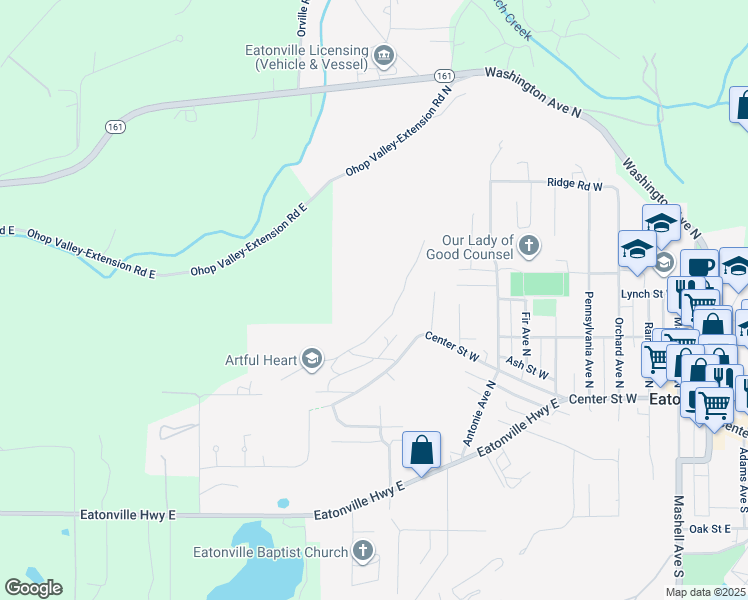 map of restaurants, bars, coffee shops, grocery stores, and more near 226 Dow Ridge Drive North in Eatonville