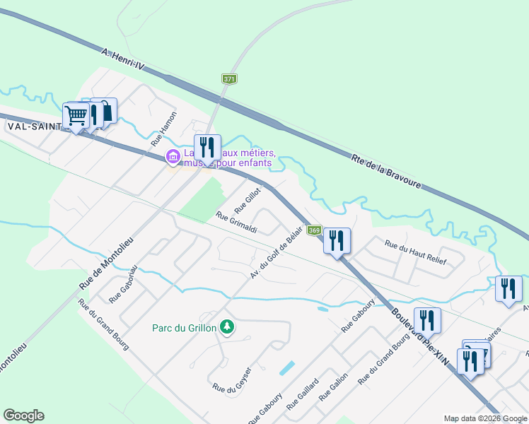 map of restaurants, bars, coffee shops, grocery stores, and more near 1713 Rue de la Guinée in Québec