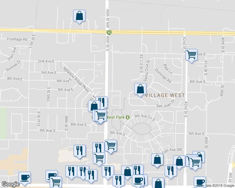 map of restaurants, bars, coffee shops, grocery stores, and more near 512 45th Street South in Fargo